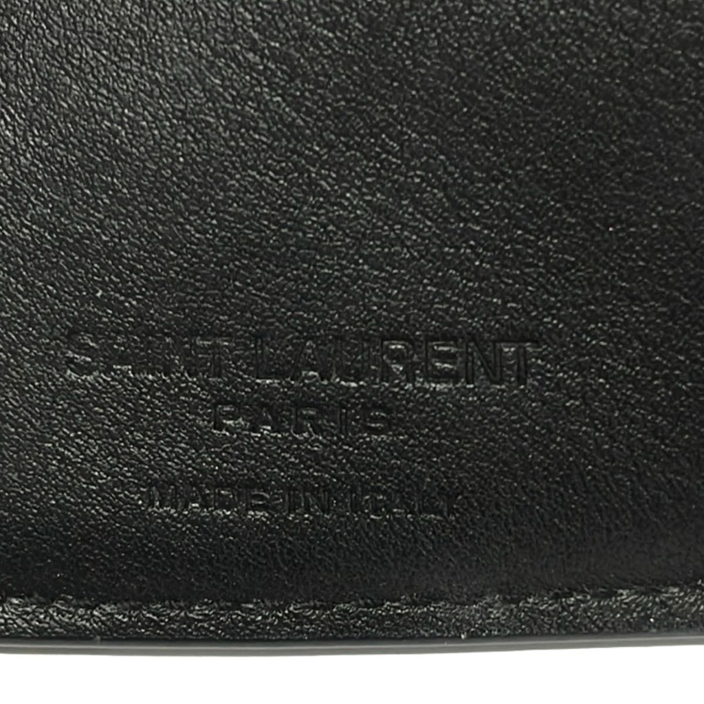 Saint Laurent Paris Trifold Wallet Tiny Black Dark Yellow Multi Floral Pattern — view 4