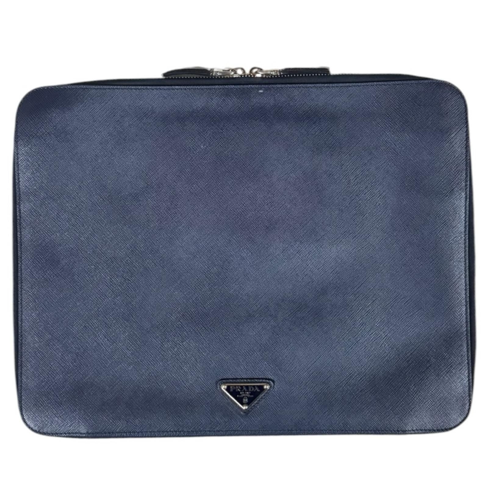 Prada Saffiano Second Bag Leather Navy