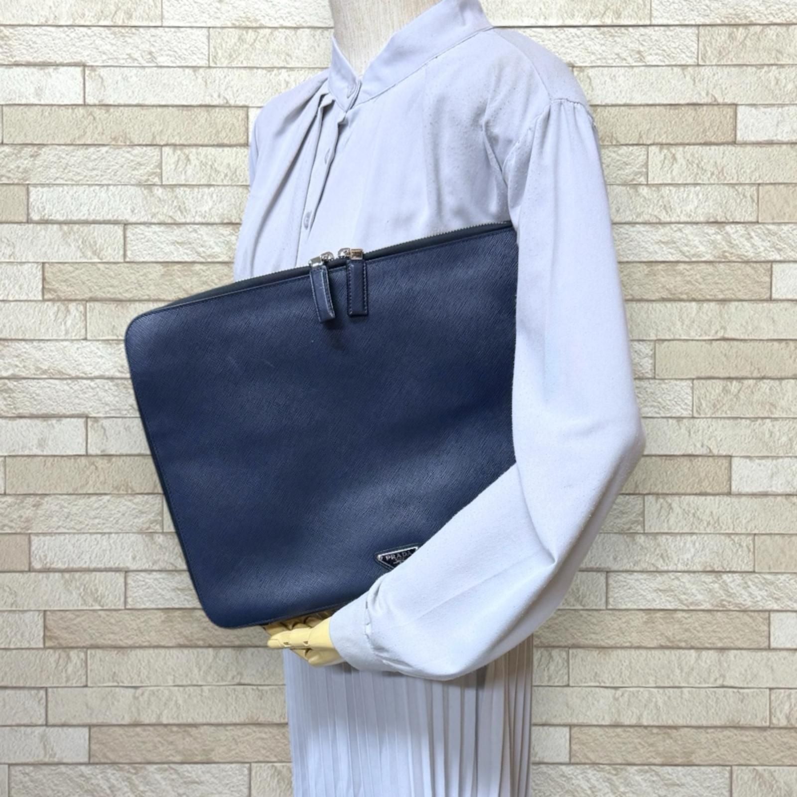 Prada Saffiano Second Bag Leather Navy — view 2