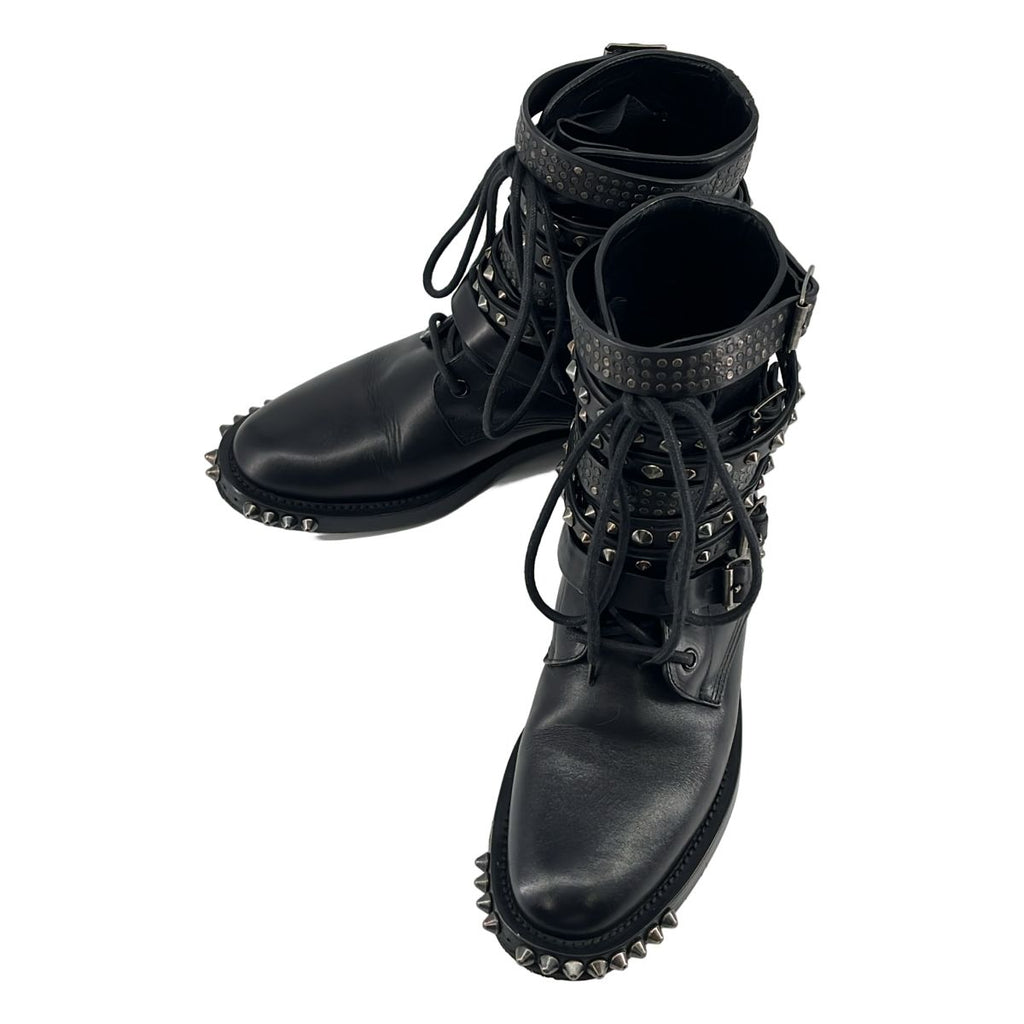 Saint Laurent Paris Era Leather Studded High Top Boots 38 Black