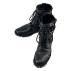 Saint Laurent Paris Era Leather Studded High Top Boots 38 Black