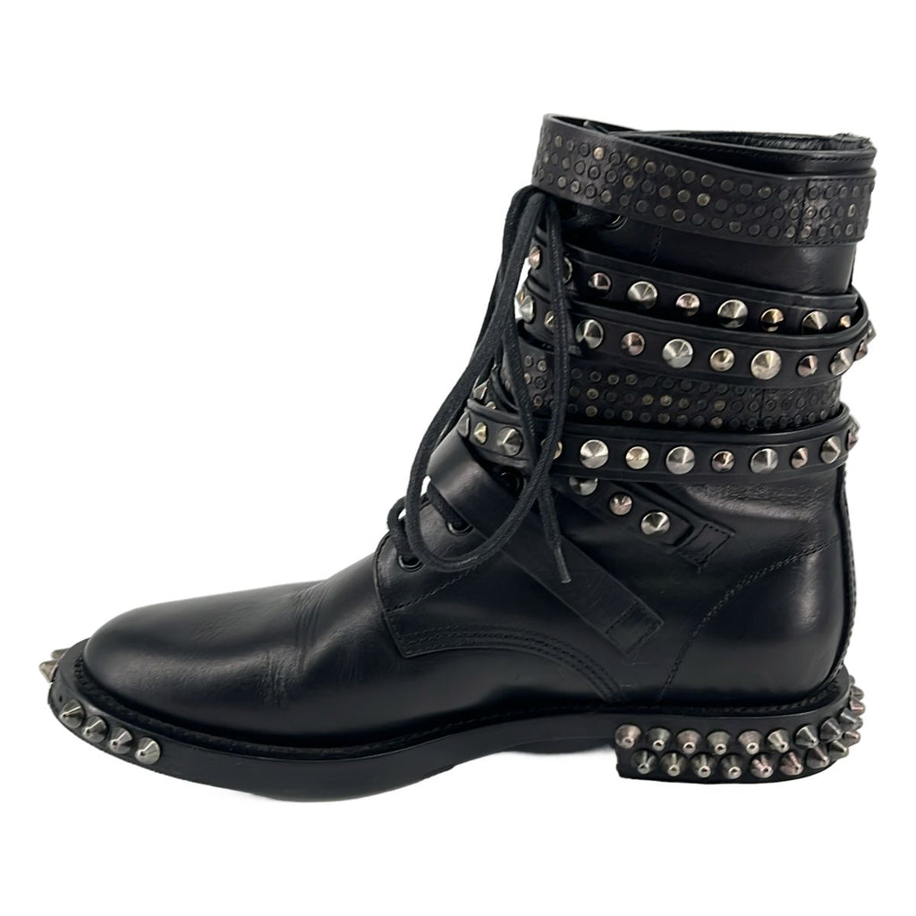 Saint Laurent Paris Era Leather Studded High Top Boots 38 Black — view 2