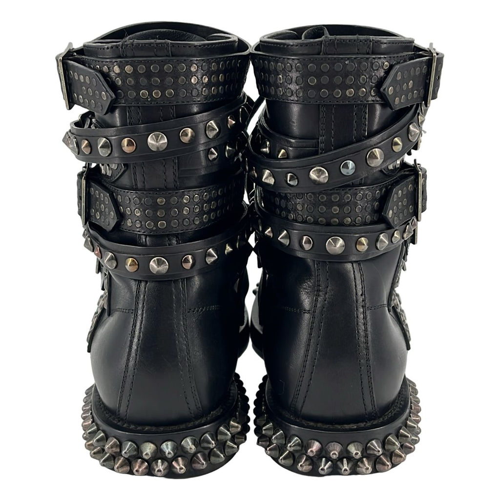 Saint Laurent Paris Era Leather Studded High Top Boots 38 Black — view 3
