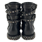 Saint Laurent Paris Era Leather Studded High Top Boots 38 Black — view 3