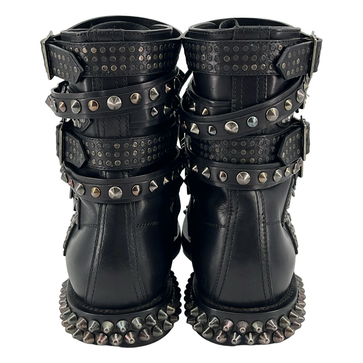 Saint Laurent Paris Era Leather Studded High Top Boots 38 Black — view 3