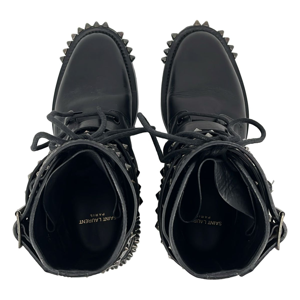 Saint Laurent Paris Era Leather Studded High Top Boots 38 Black — view 4