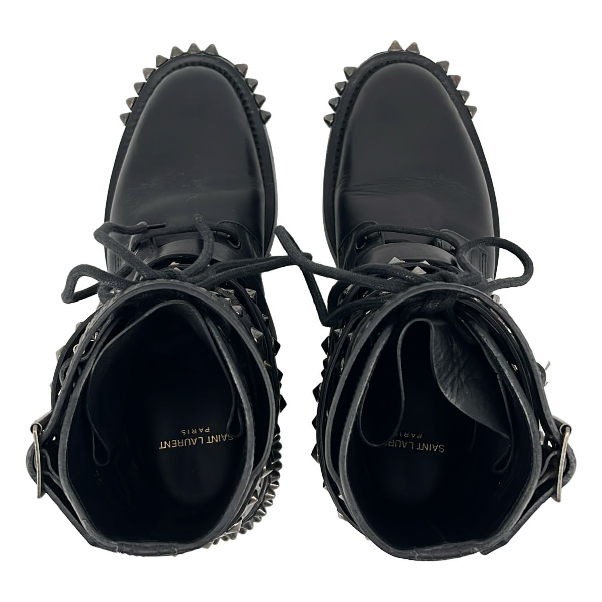 Saint Laurent Paris Era Leather Studded High Top Boots 38 Black — view 4