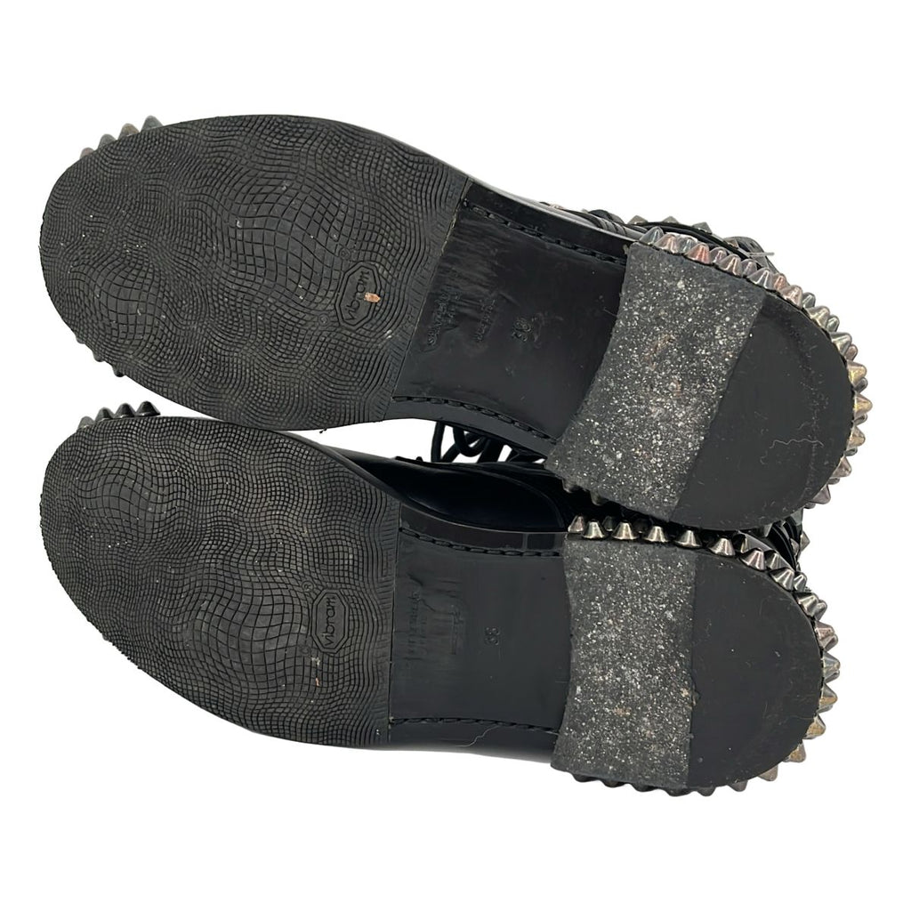 Saint Laurent Paris Era Leather Studded High Top Boots 38 Black — view 5