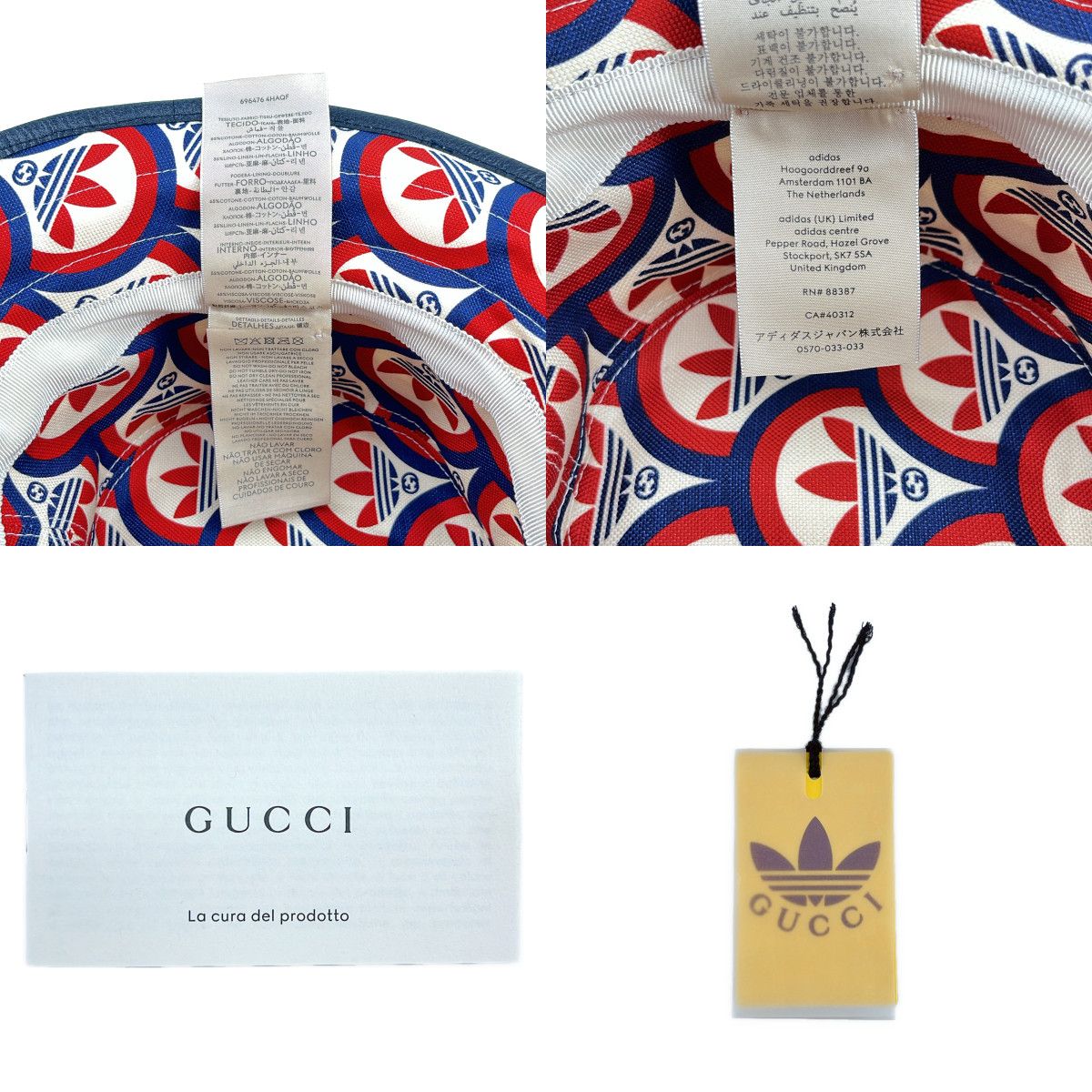 Gucci Adidas Bucket Hat All Over Print Hat S Beige Red Navy — view 8