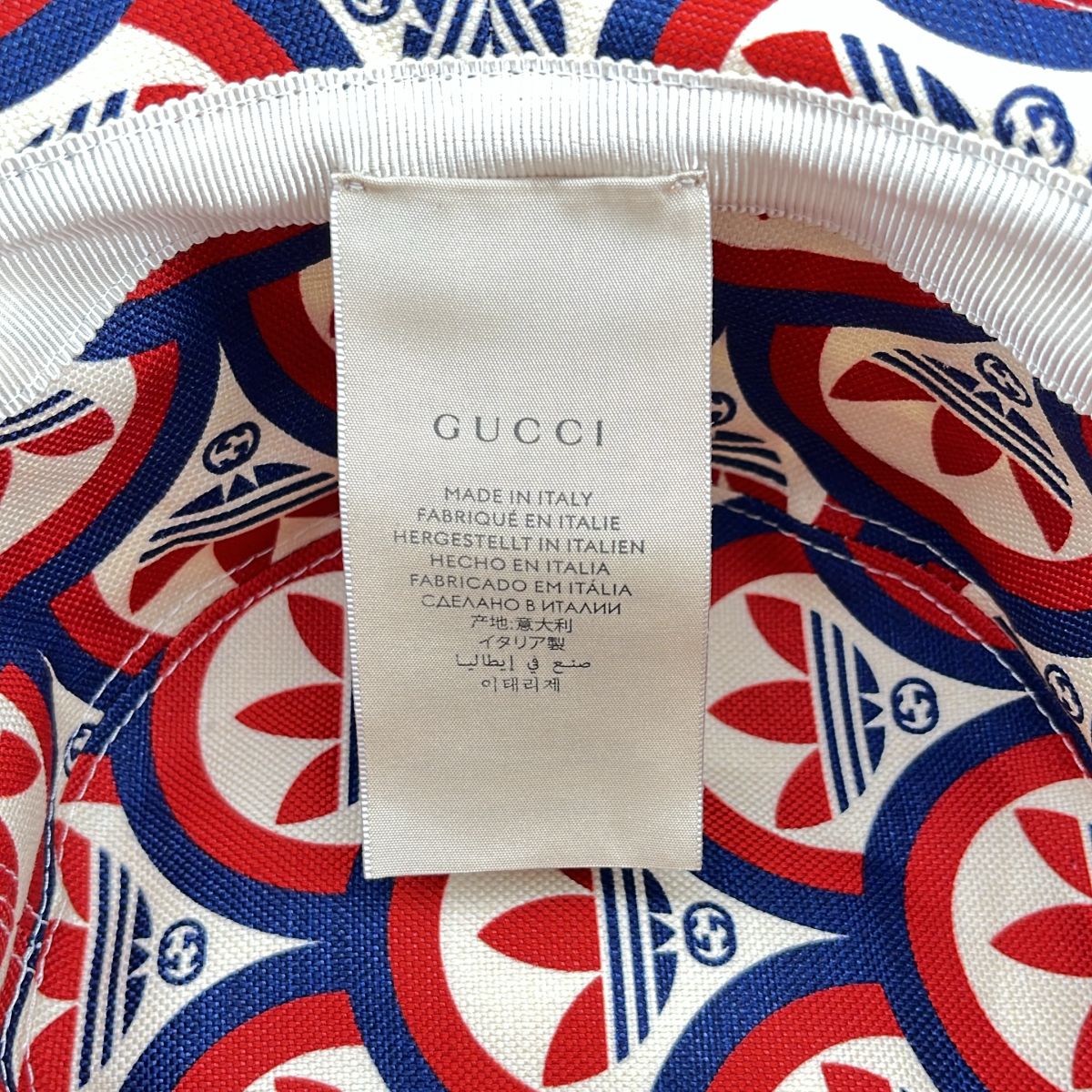 Gucci Adidas Bucket Hat All Over Print Hat S Beige Red Navy — view 7