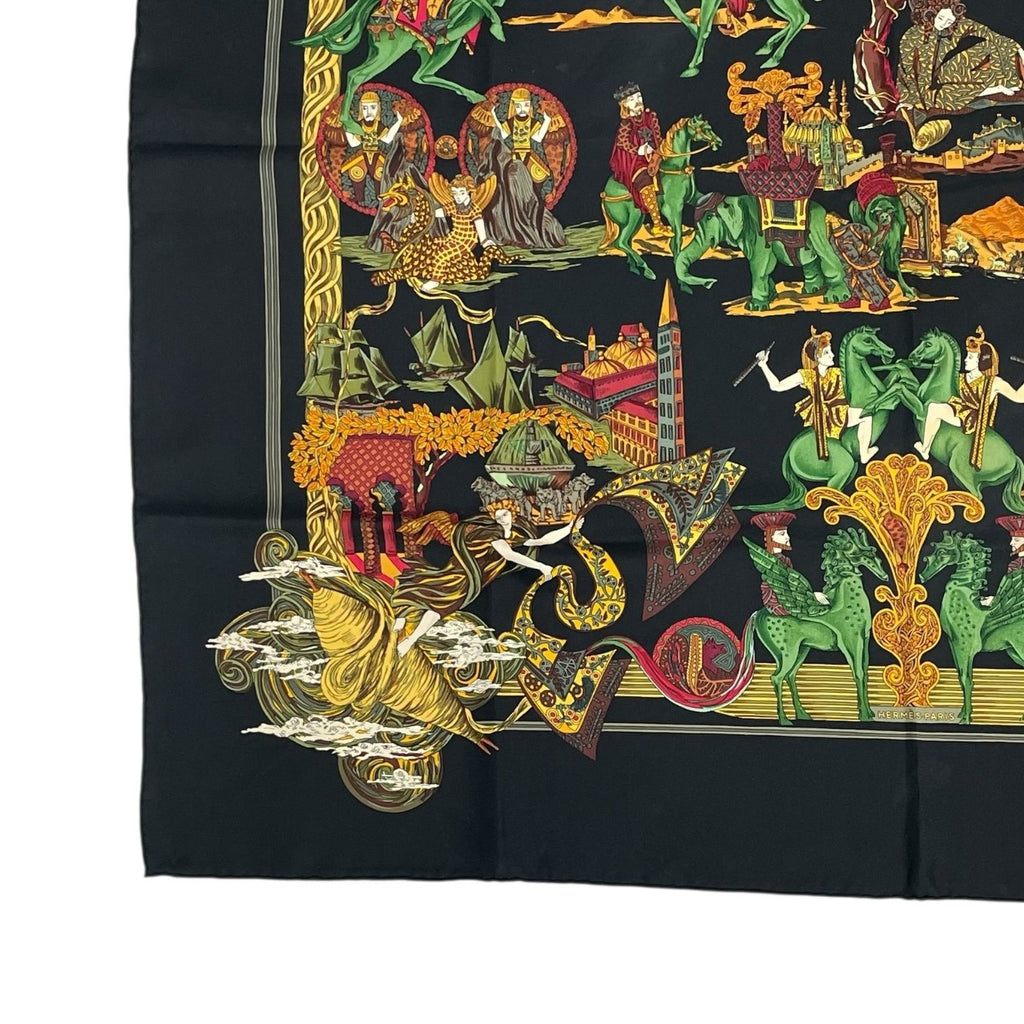 Hermes Carre 90 Au Fil de la Soie Silk Scarf Black Multicolor — view 4
