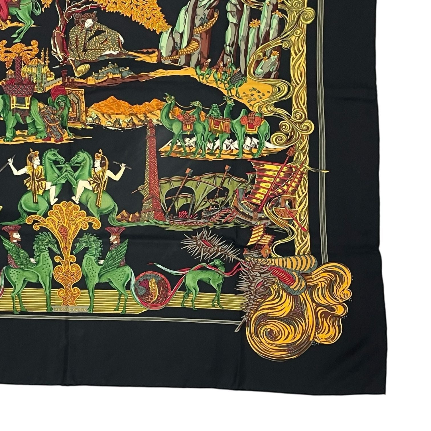 Hermes Carre 90 Au Fil de la Soie Silk Scarf Black Multicolor — view 5