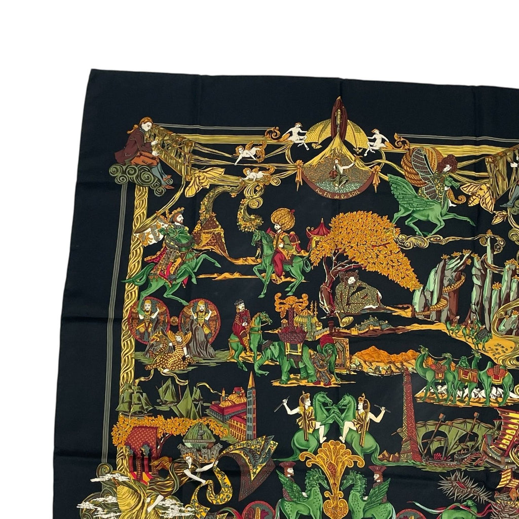 Hermes Carre 90 Au Fil de la Soie Silk Scarf Black Multicolor — view 2