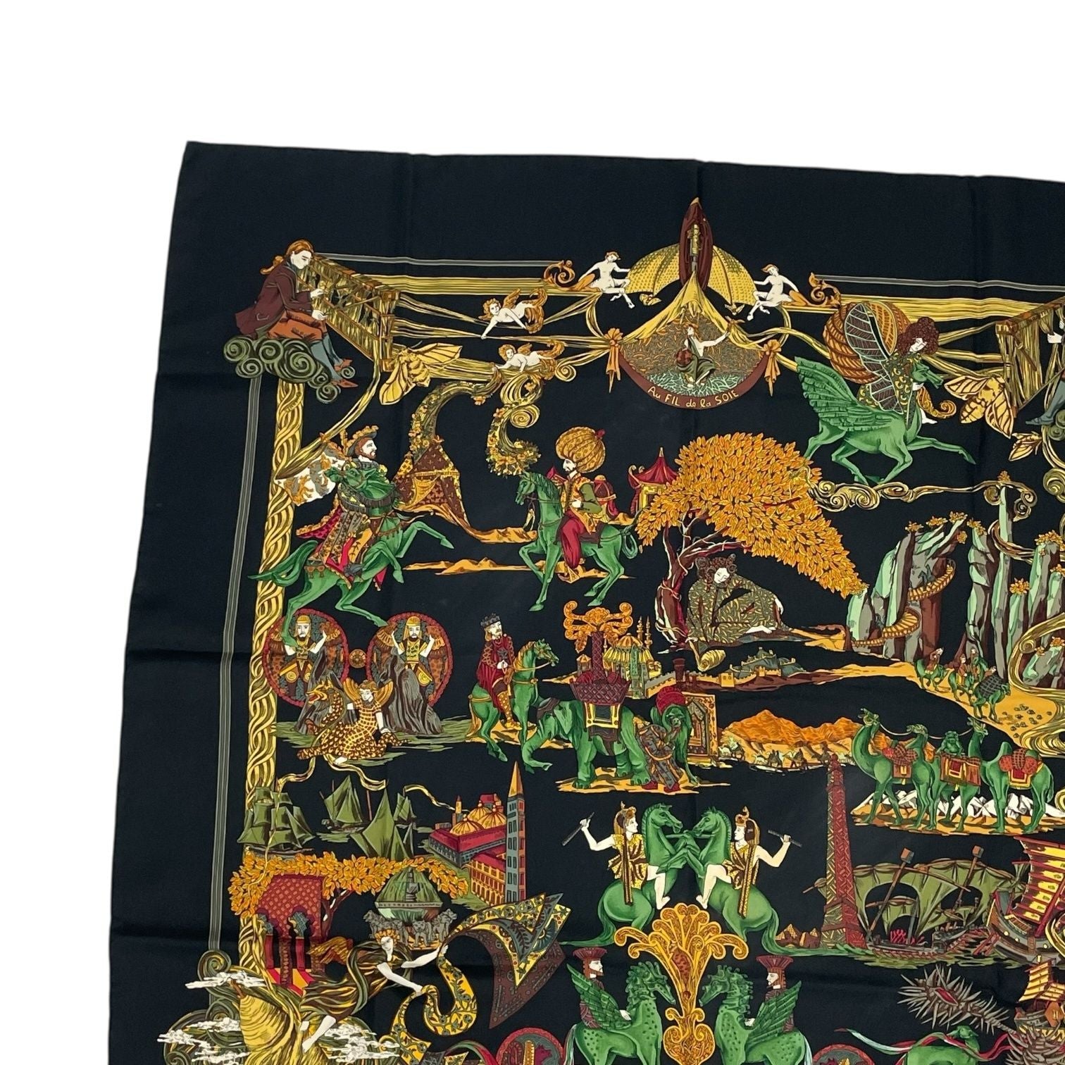 Hermes Carre 90 Au Fil de la Soie Silk Scarf Black Multicolor — view 2