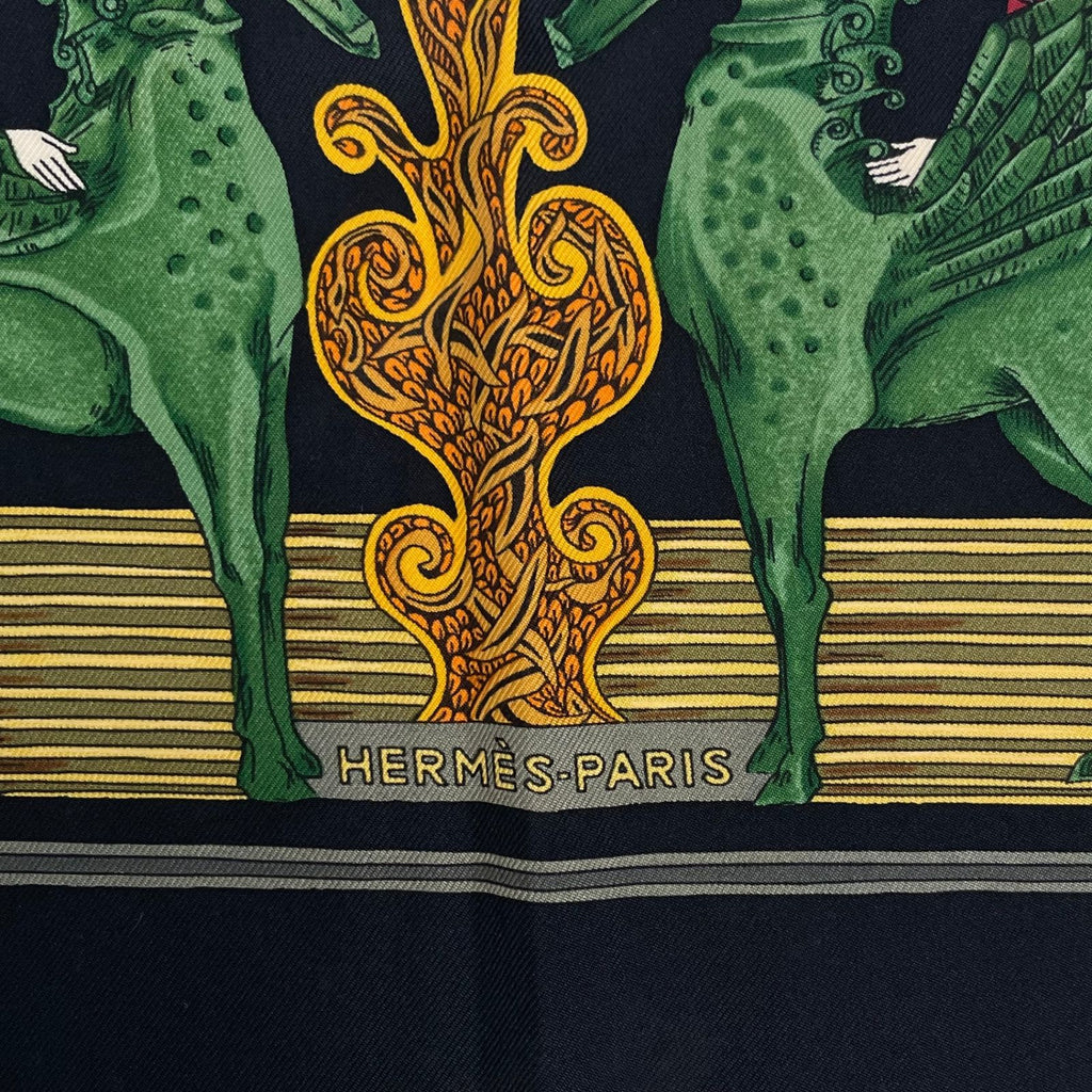 Hermes Carre 90 Au Fil de la Soie Silk Scarf Black Multicolor — view 6