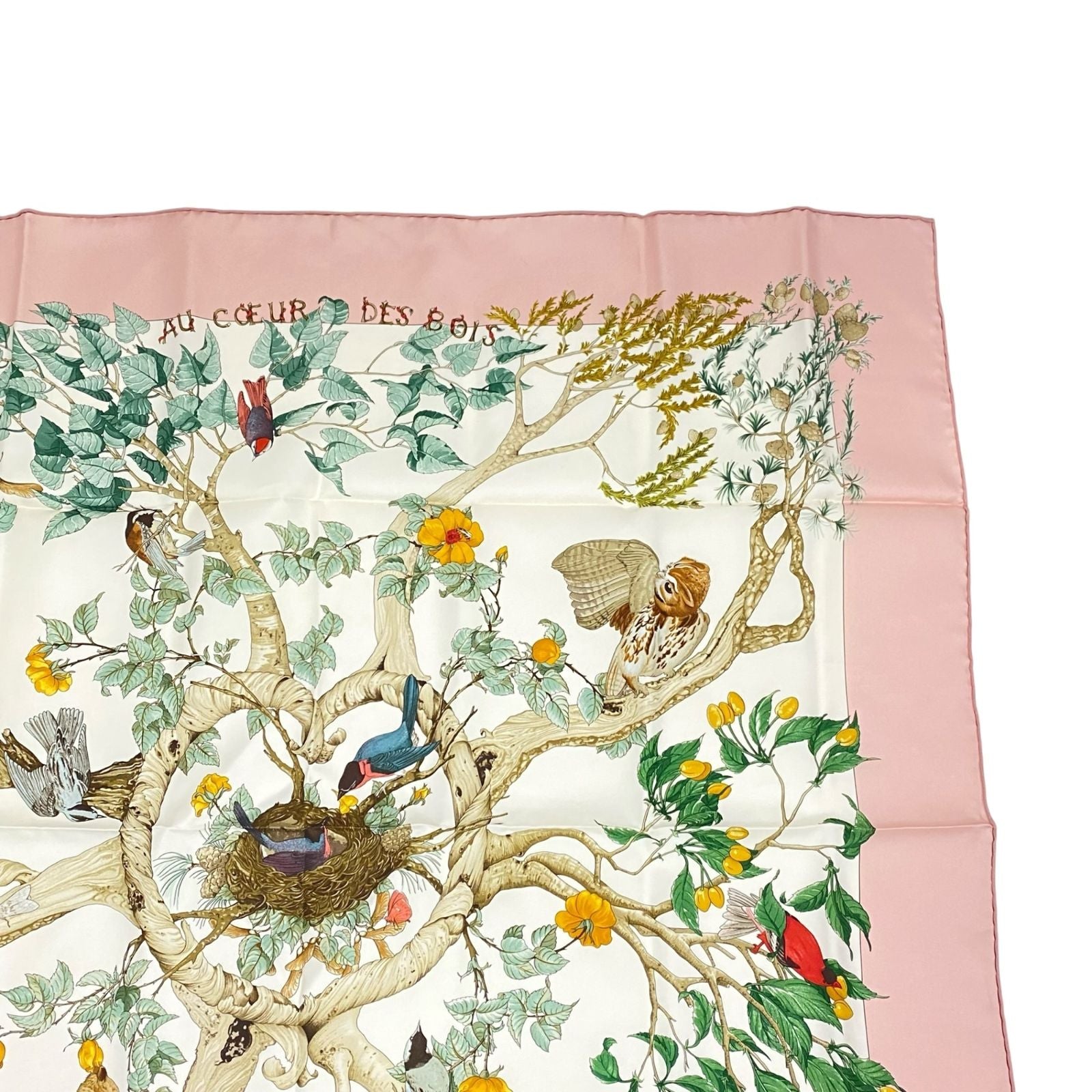 Hermes Scarf Carre 90 AU Coeur Des Bois in the Forest Silk 100% Pink — view 3