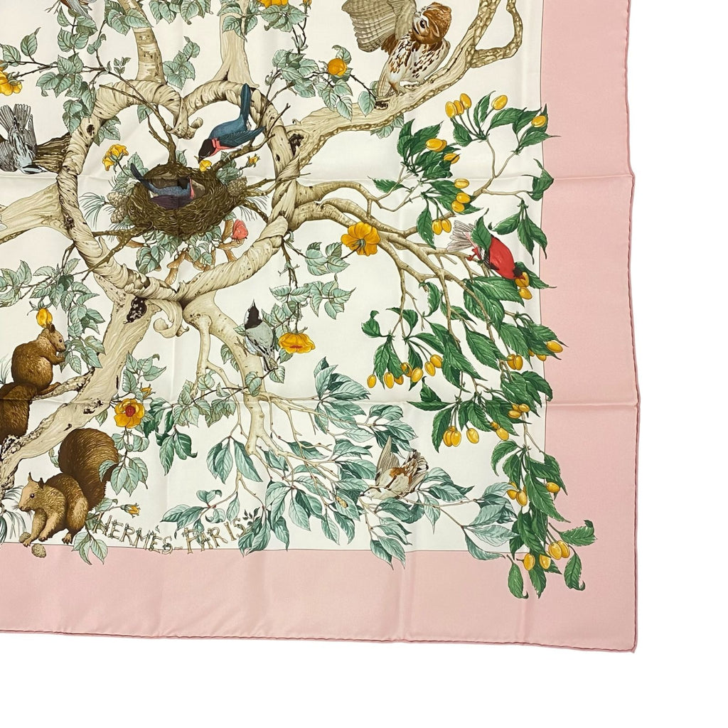 Hermes Scarf Carre 90 AU Coeur Des Bois in the Forest Silk 100% Pink — view 5