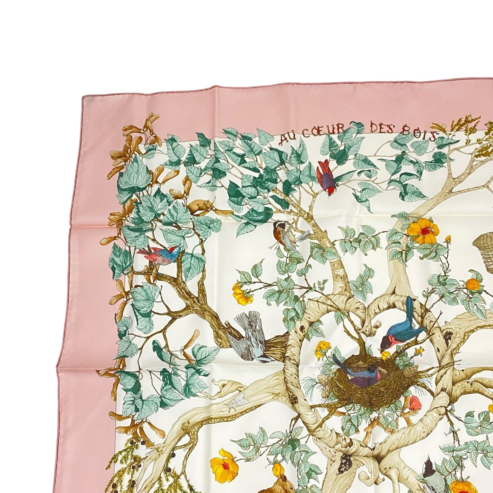 Hermes Scarf Carre 90 AU Coeur Des Bois in the Forest Silk 100% Pink — view 2