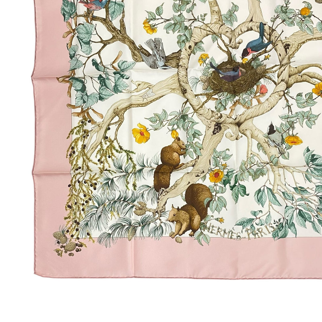 Hermes Scarf Carre 90 AU Coeur Des Bois in the Forest Silk 100% Pink — view 4