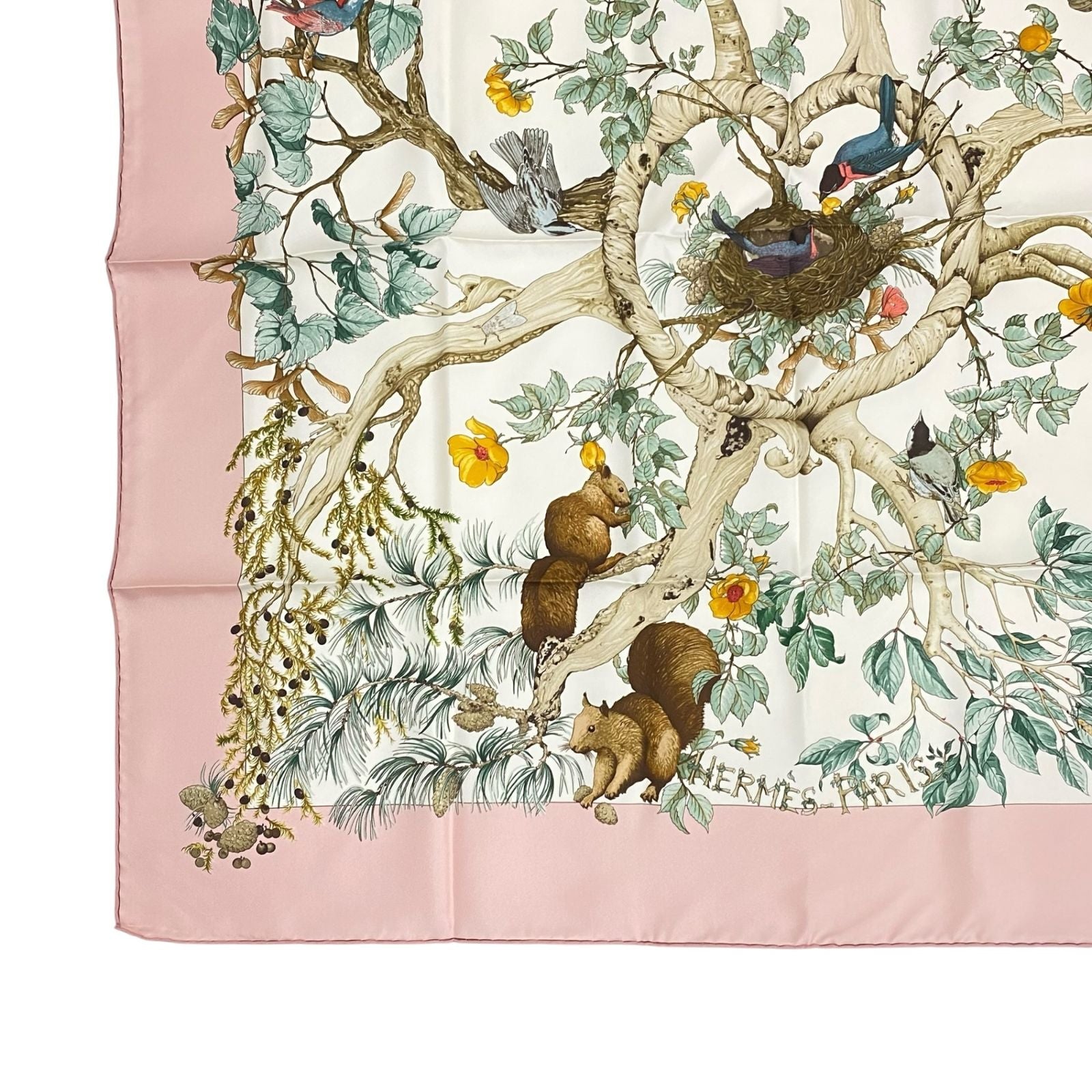 Hermes Scarf Carre 90 AU Coeur Des Bois in the Forest Silk 100% Pink — view 4
