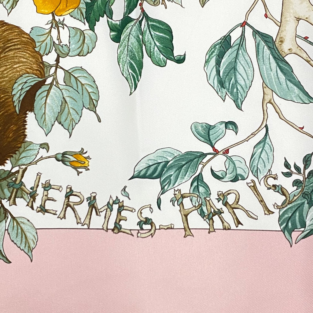 Hermes Scarf Carre 90 AU Coeur Des Bois in the Forest Silk 100% Pink — view 6