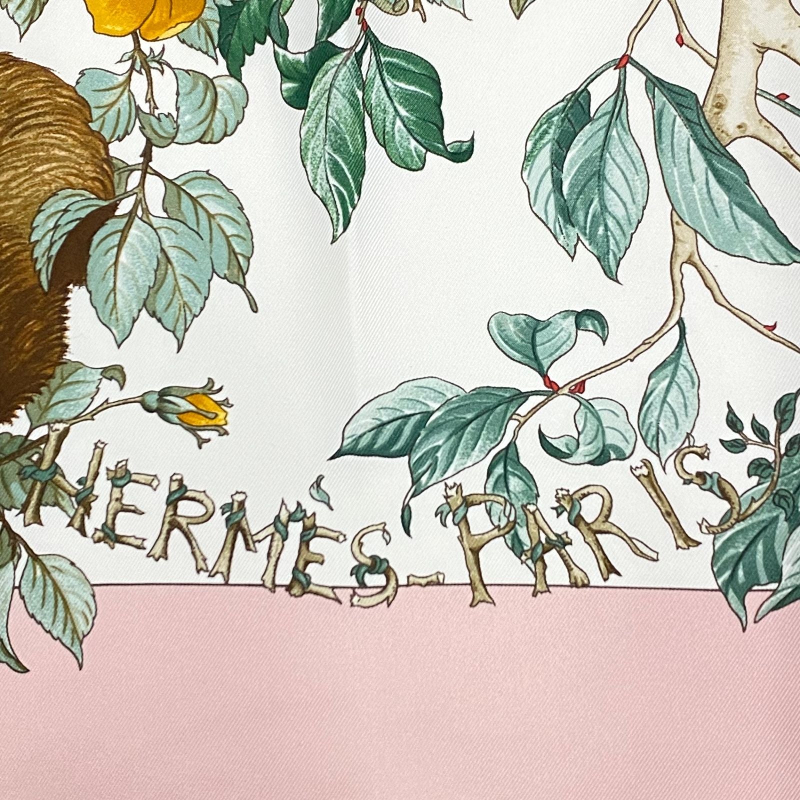 Hermes Scarf Carre 90 AU Coeur Des Bois in the Forest Silk 100% Pink — view 6