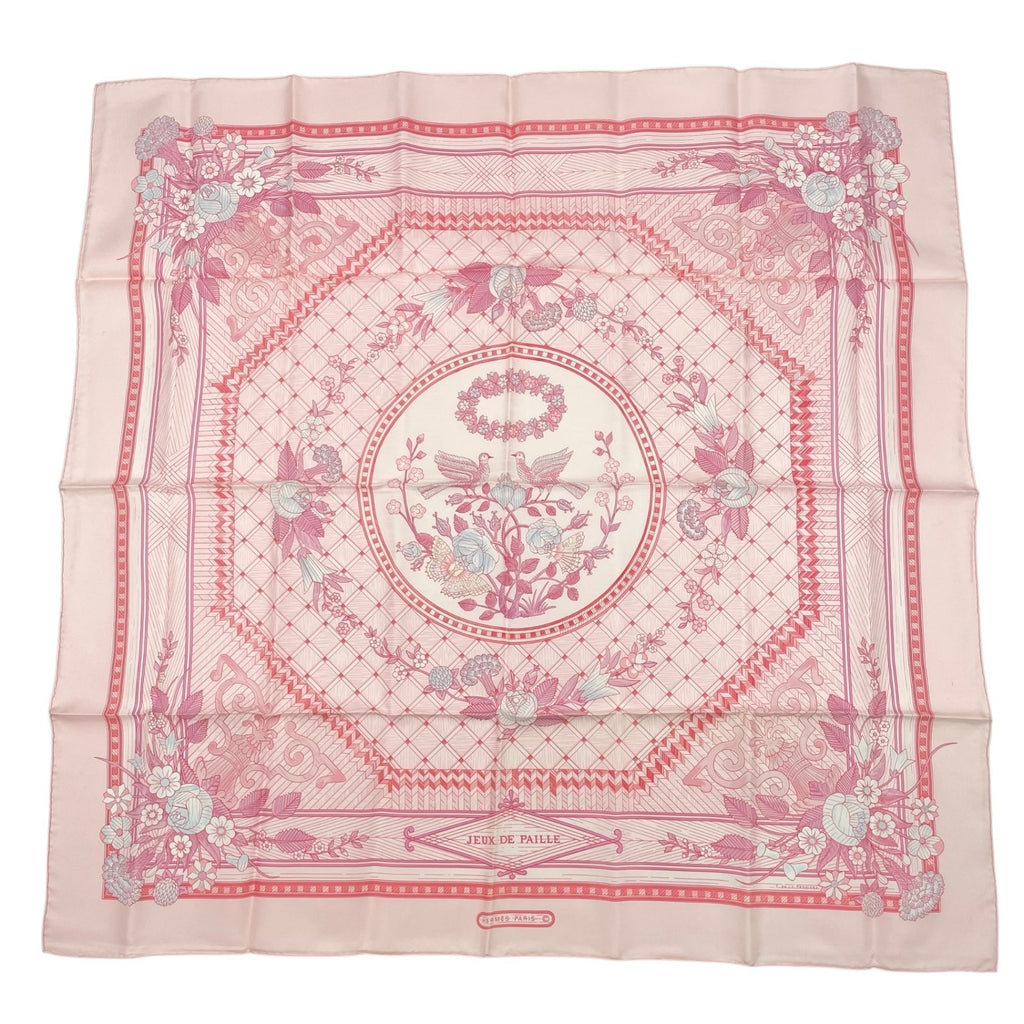 Hermes Carre 90 Jeux de Paille Silk Scarf Allover Pattern Small Bird Butterfly — view 2