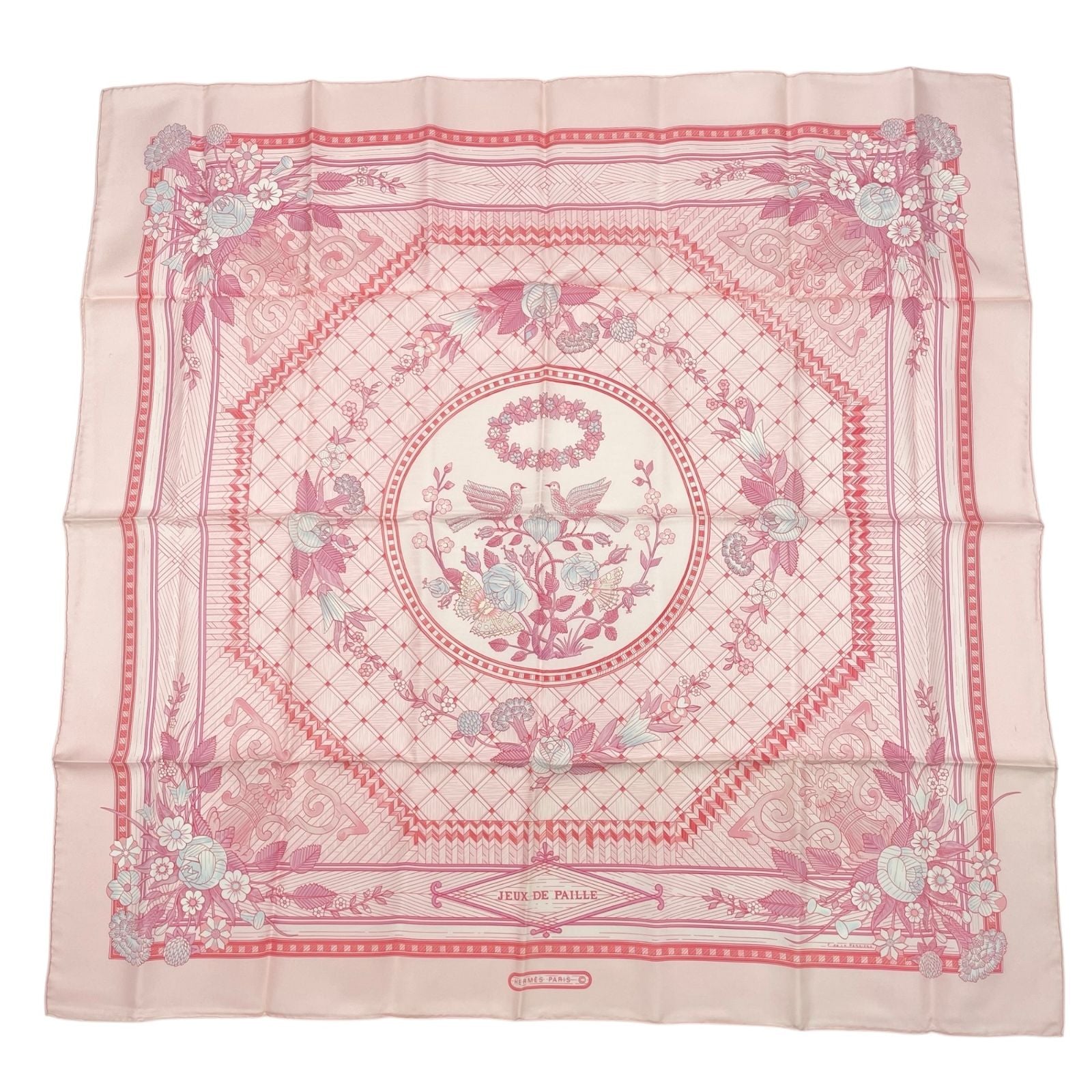 Hermes Carre 90 Jeux de Paille Silk Scarf Allover Pattern Small Bird Butterfly — view 2