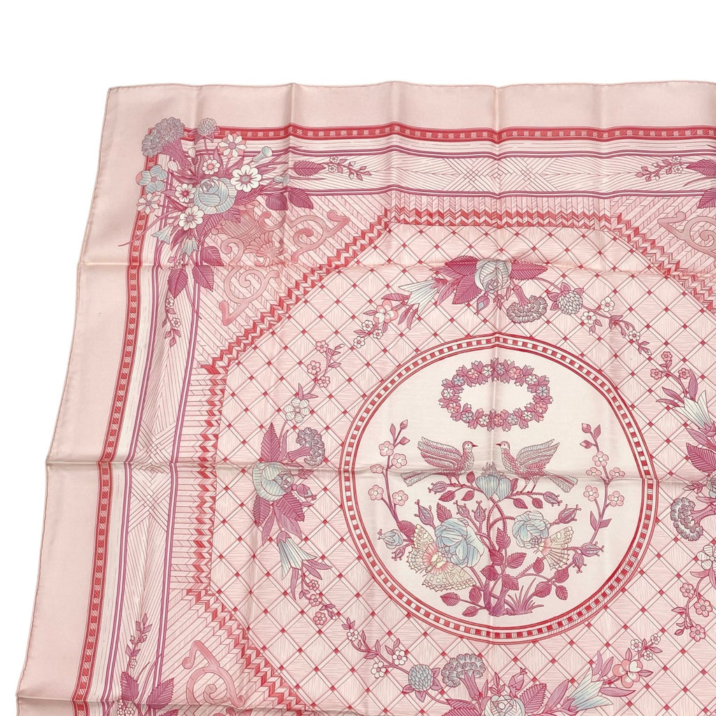 Hermes Carre 90 Jeux de Paille Silk Scarf Allover Pattern Small Bird Butterfly — view 3