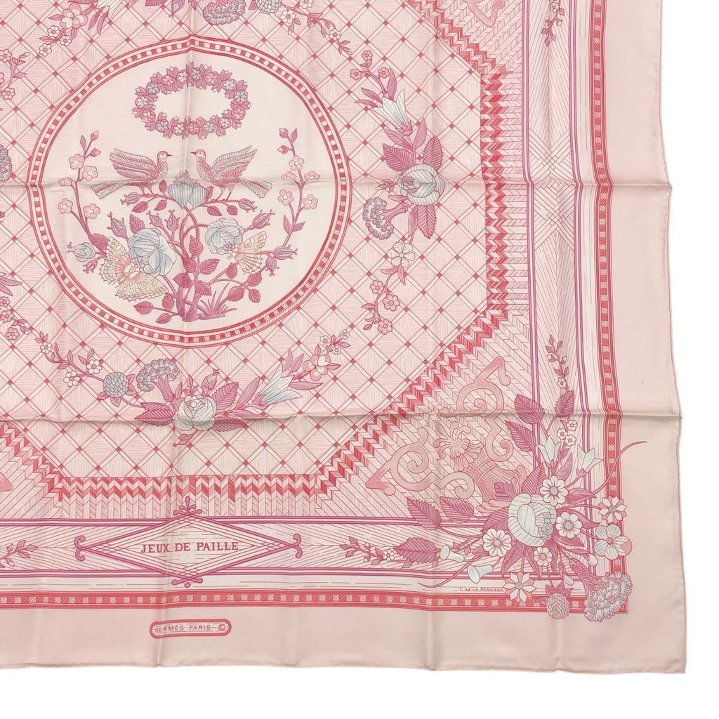 Hermes Carre 90 Jeux de Paille Silk Scarf Allover Pattern Small Bird Butterfly — view 6