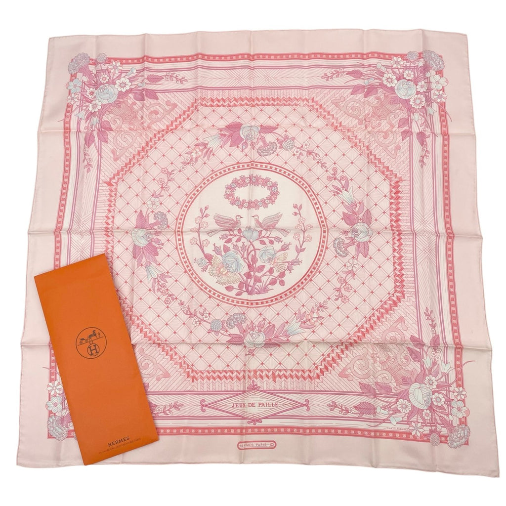 Hermes Carre 90 Jeux de Paille Silk Scarf Allover Pattern Small Bird Butterfly
