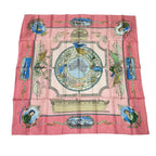 Hermes Carre 90 le Geographe Geographer Silk 100% Pink Scarf