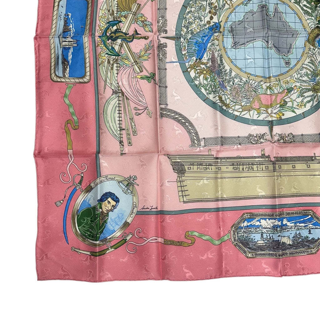 Hermes Carre 90 le Geographe Geographer Silk 100% Pink Scarf — view 4