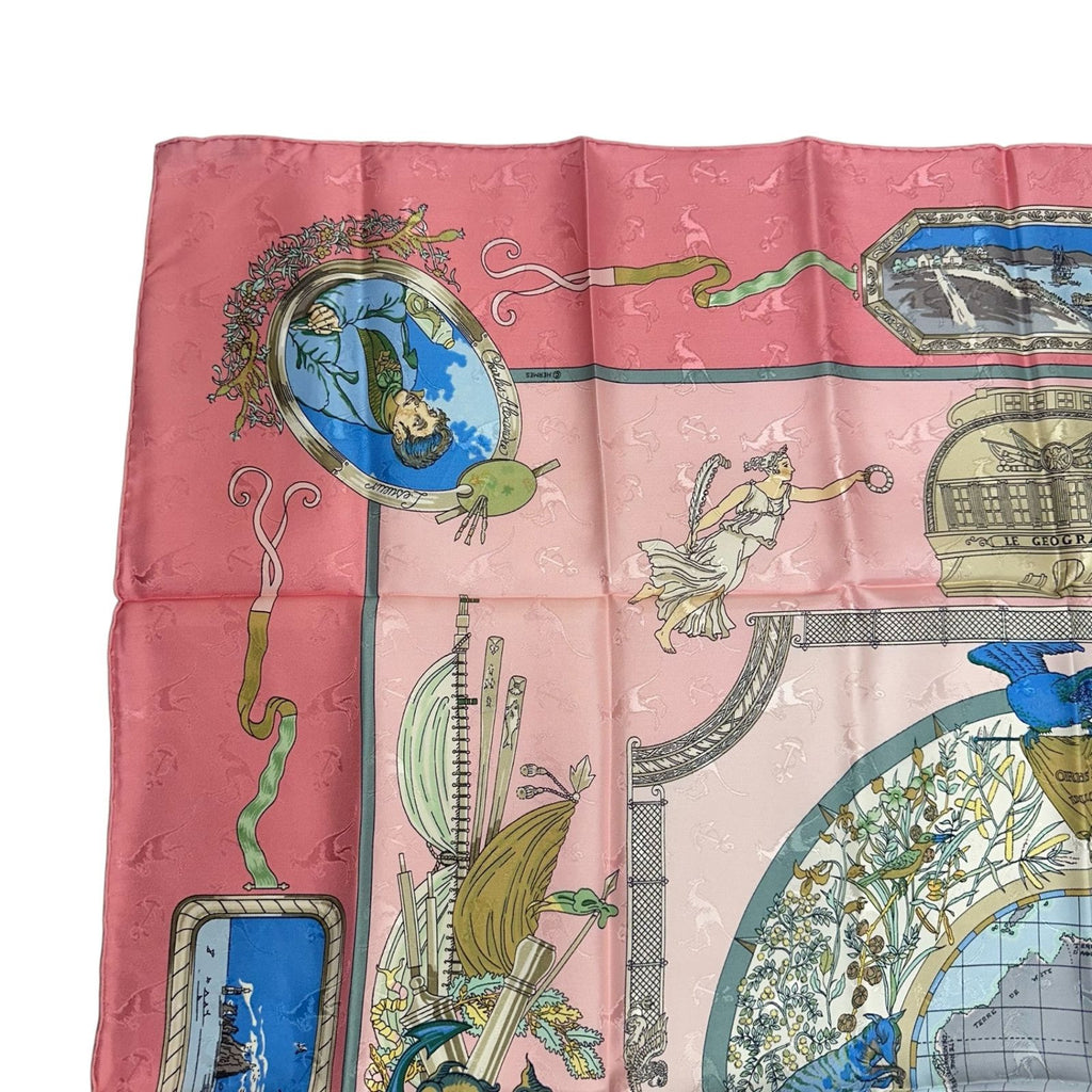 Hermes Carre 90 le Geographe Geographer Silk 100% Pink Scarf — view 2