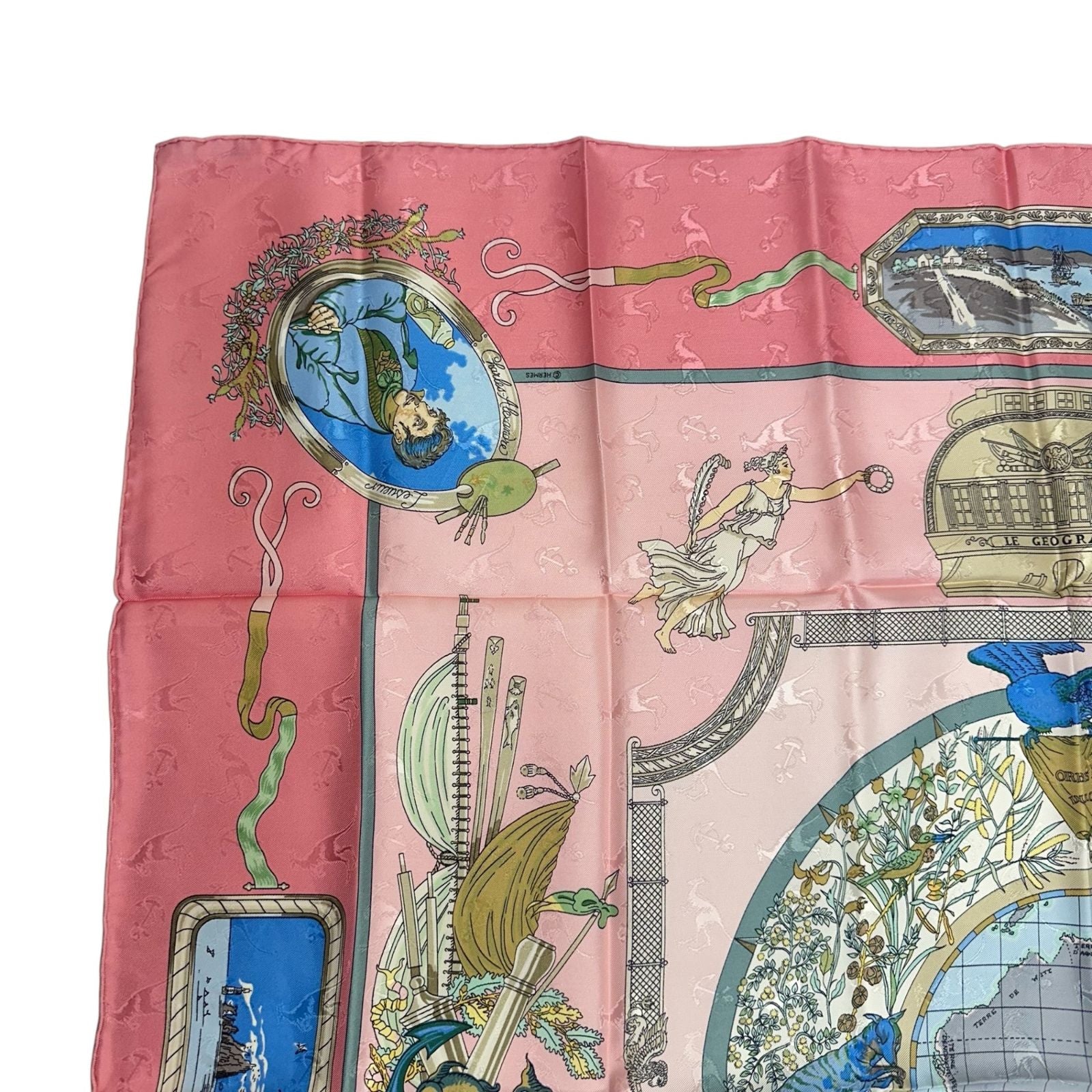 Hermes Carre 90 le Geographe Geographer Silk 100% Pink Scarf — view 2