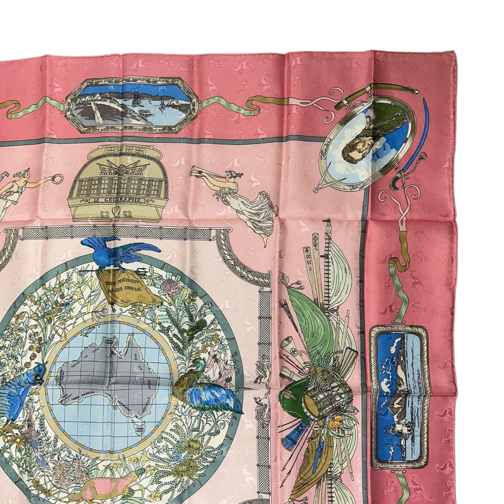 Hermes Carre 90 le Geographe Geographer Silk 100% Pink Scarf — view 3
