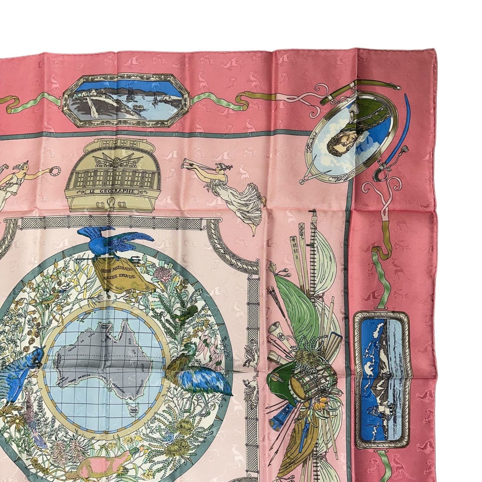Hermes Carre 90 le Geographe Geographer Silk 100% Pink Scarf — view 3