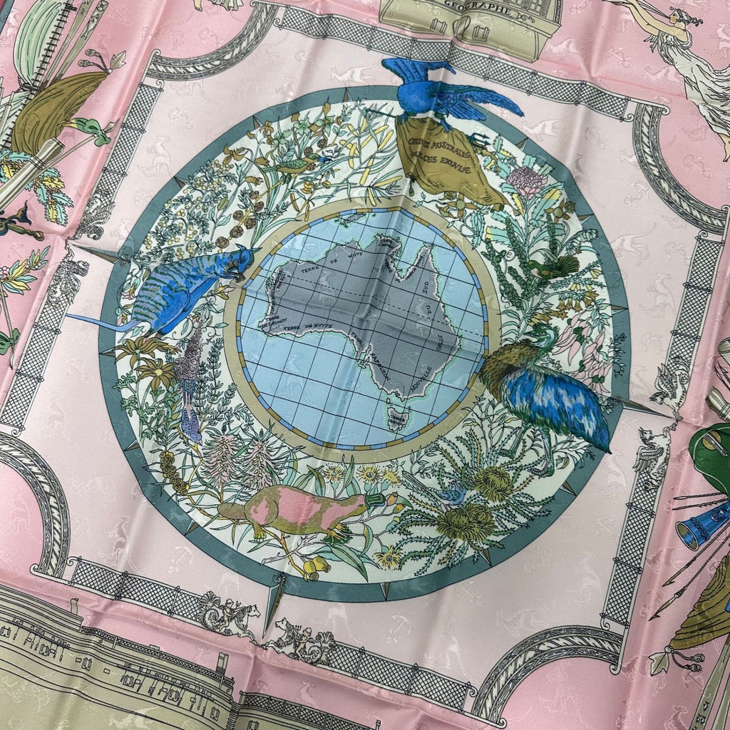 Hermes Carre 90 le Geographe Geographer Silk 100% Pink Scarf — view 6
