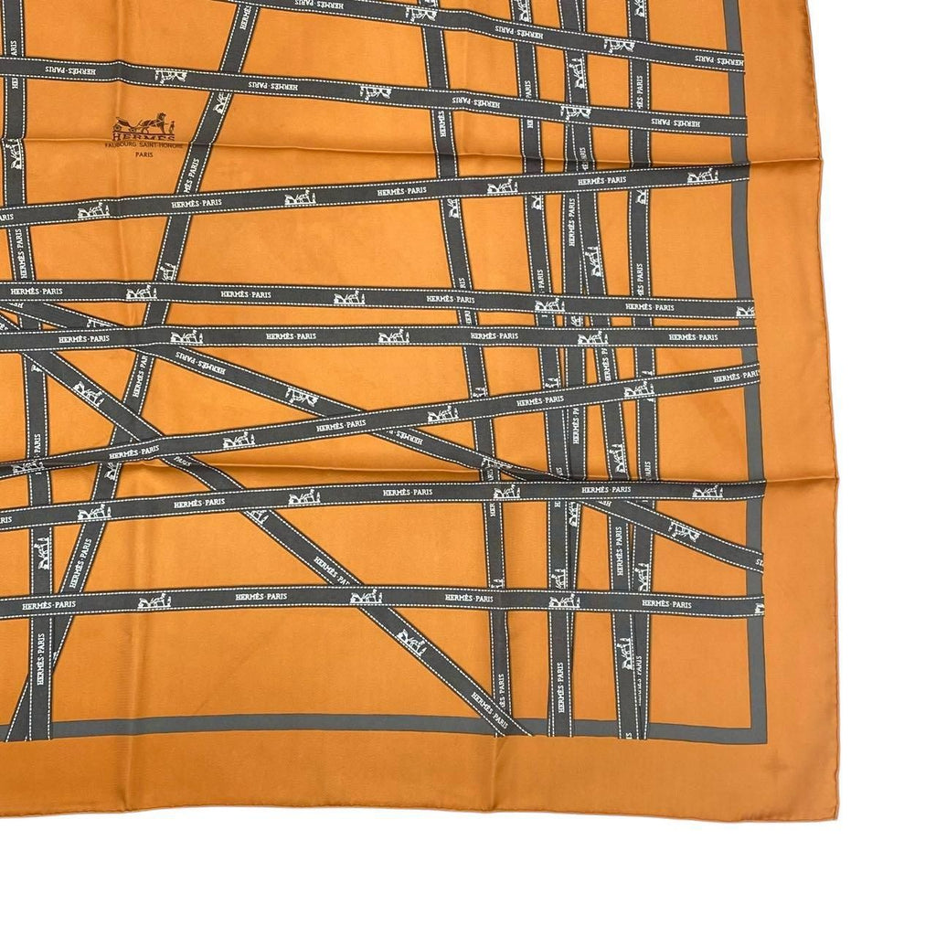 Hermes Scarf Carre 90 Bolduc Ribbon Pattern Orange — view 6
