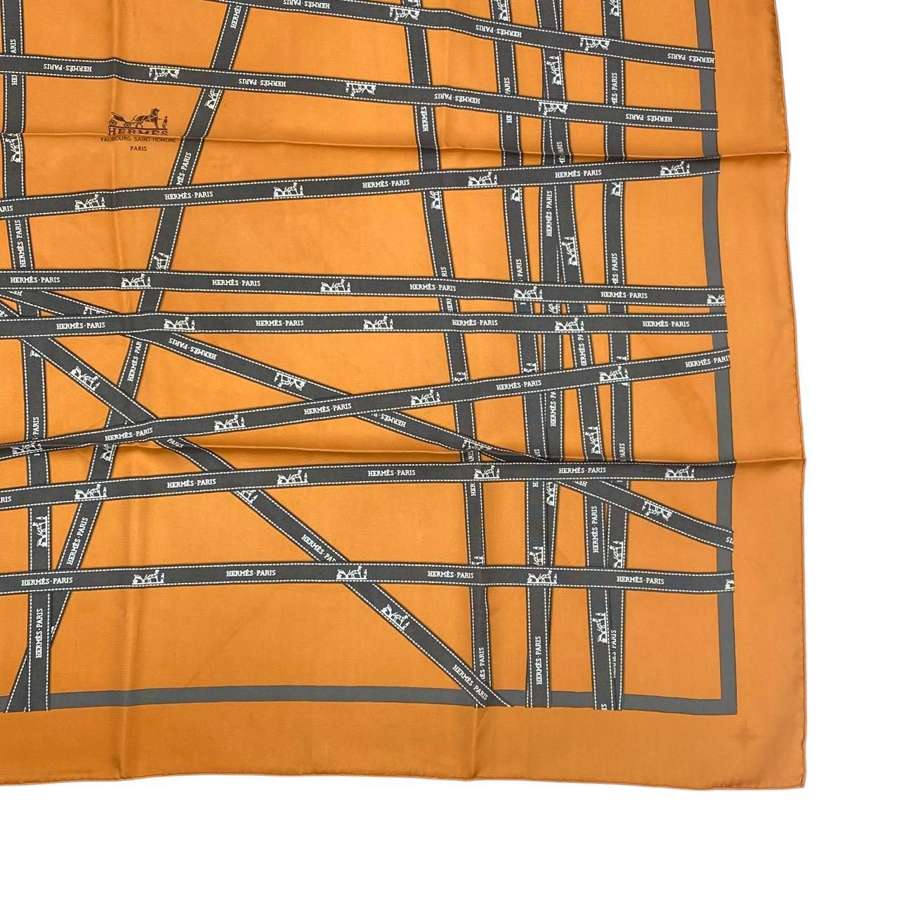 Hermes Scarf Carre 90 Bolduc Ribbon Pattern Orange — view 6