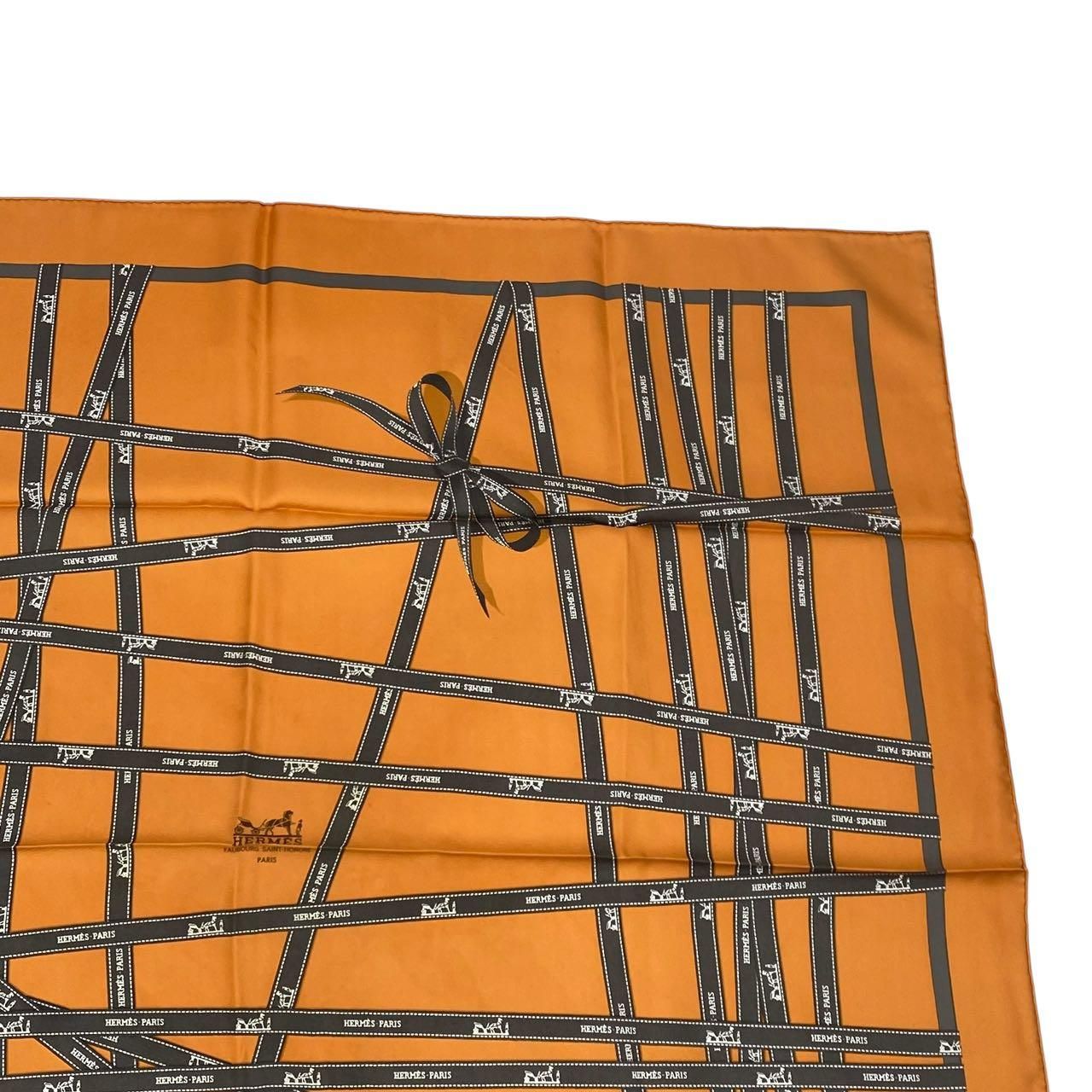Hermes Scarf Carre 90 Bolduc Ribbon Pattern Orange — view 4