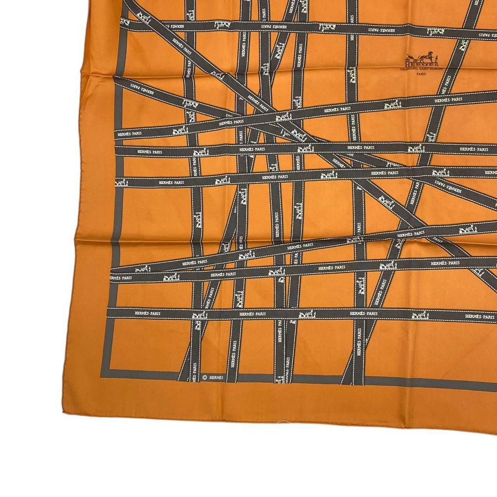 Hermes Scarf Carre 90 Bolduc Ribbon Pattern Orange — view 5
