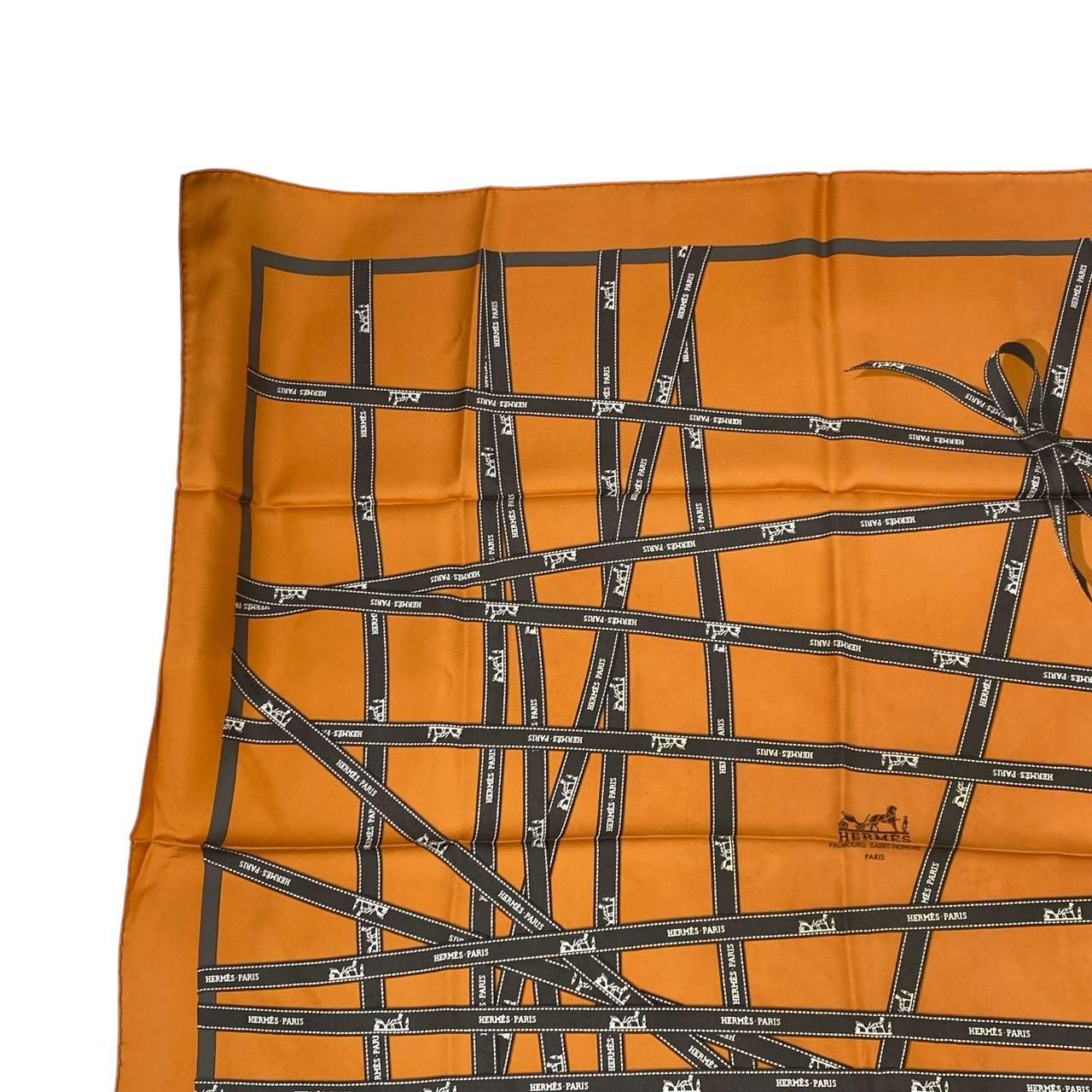 Hermes Scarf Carre 90 Bolduc Ribbon Pattern Orange — view 3
