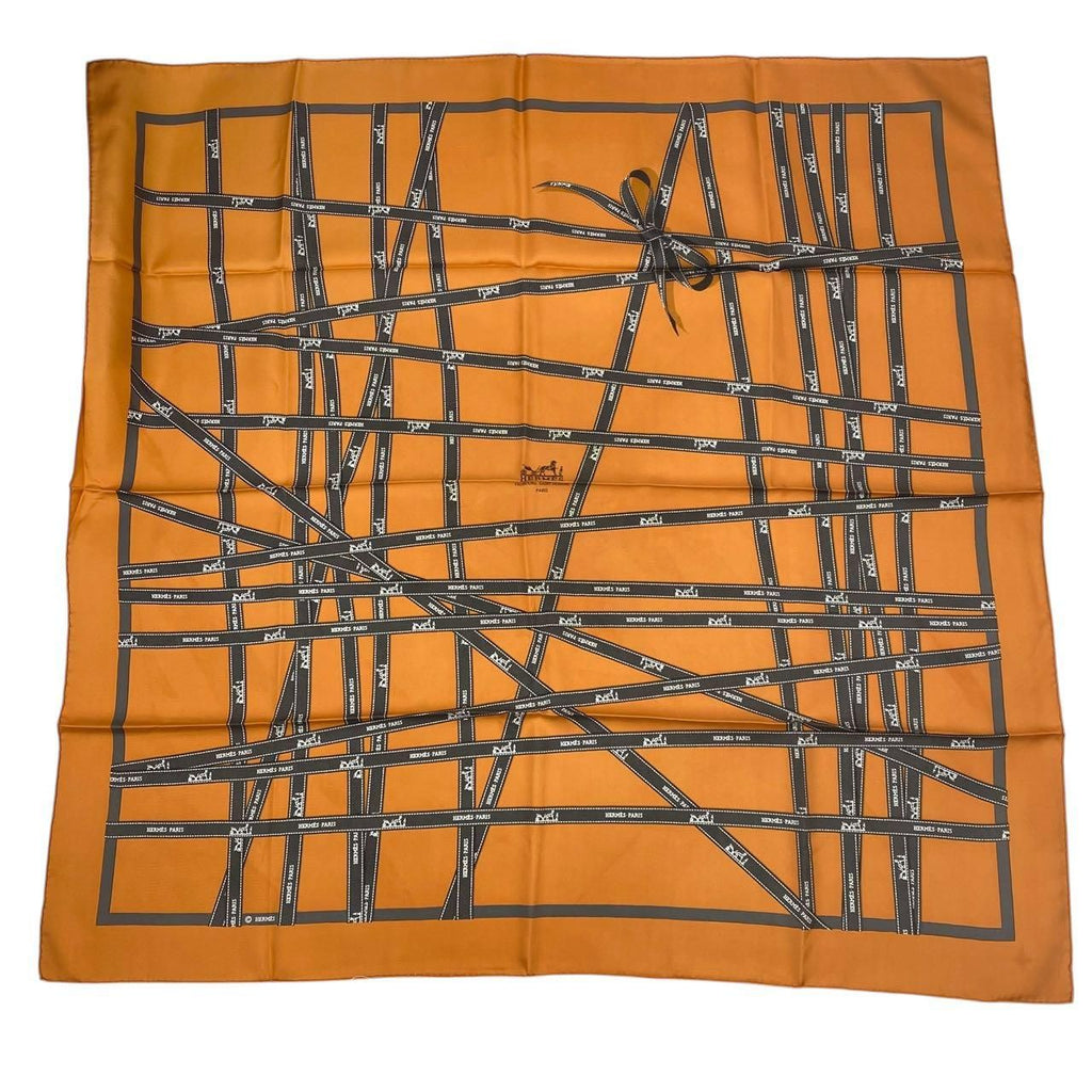 Hermes Scarf Carre 90 Bolduc Ribbon Pattern Orange — view 2