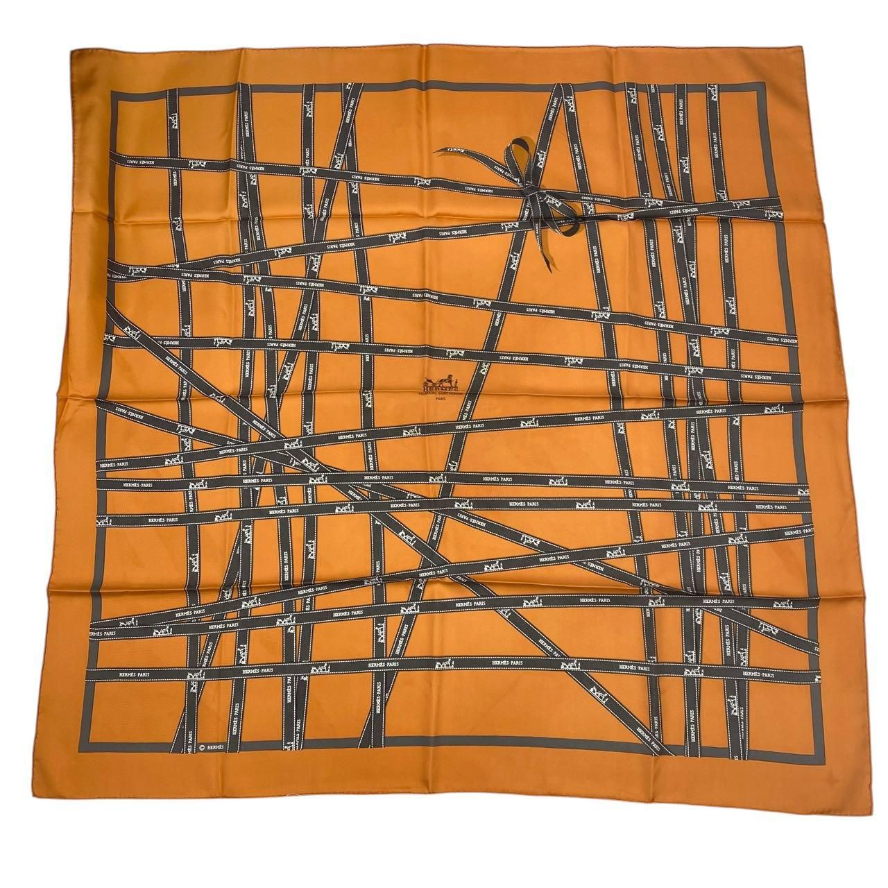 Hermes Scarf Carre 90 Bolduc Ribbon Pattern Orange — view 2