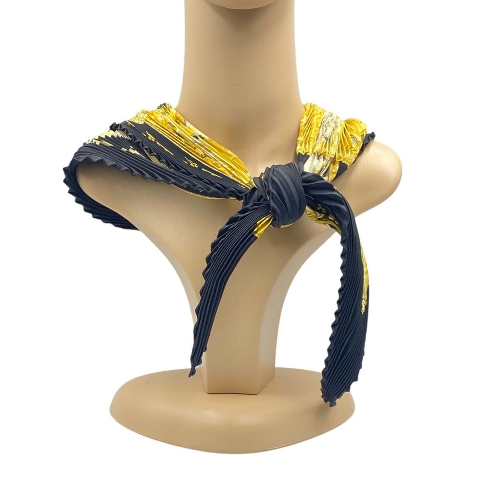 Hermes Scarf Pleated Scene with Horses la Vie a Cheval Gold Black — view 6