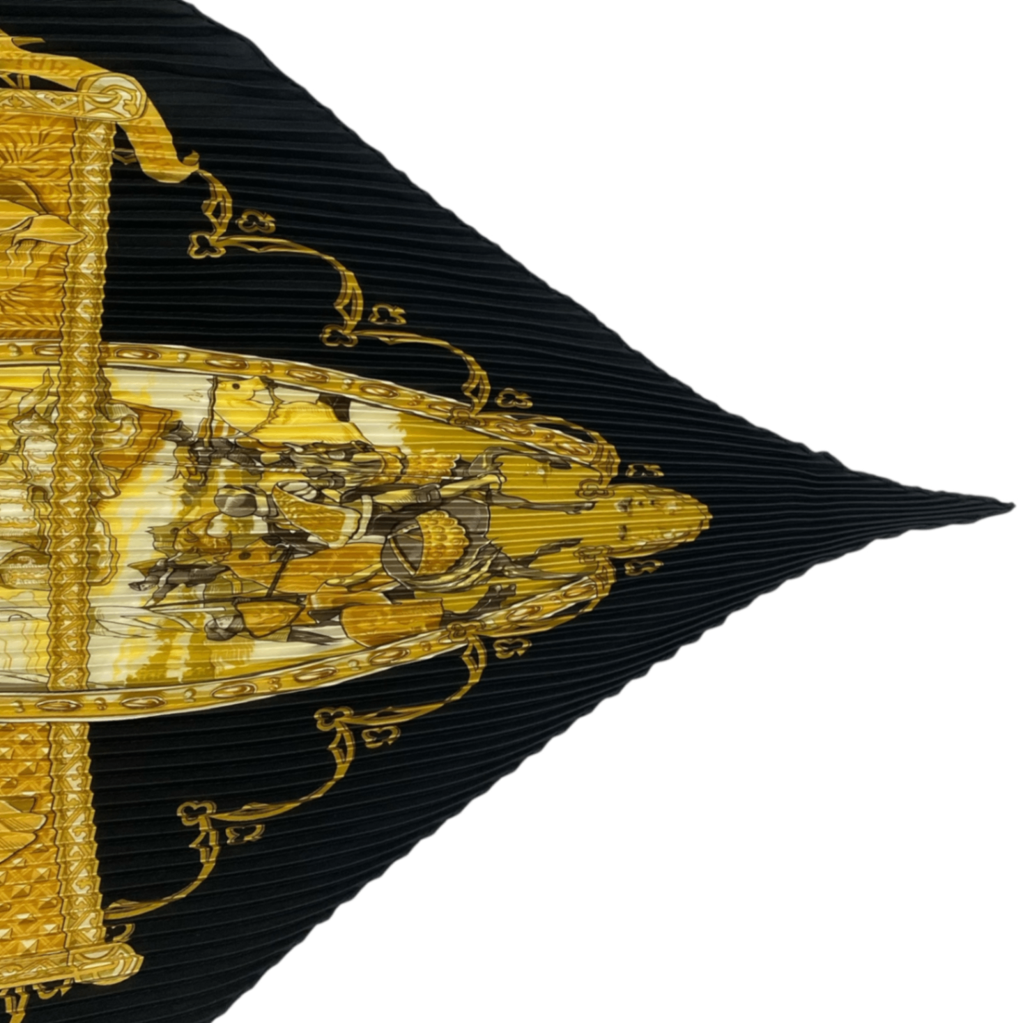 Hermes Scarf Pleated Scene with Horses la Vie a Cheval Gold Black — view 4