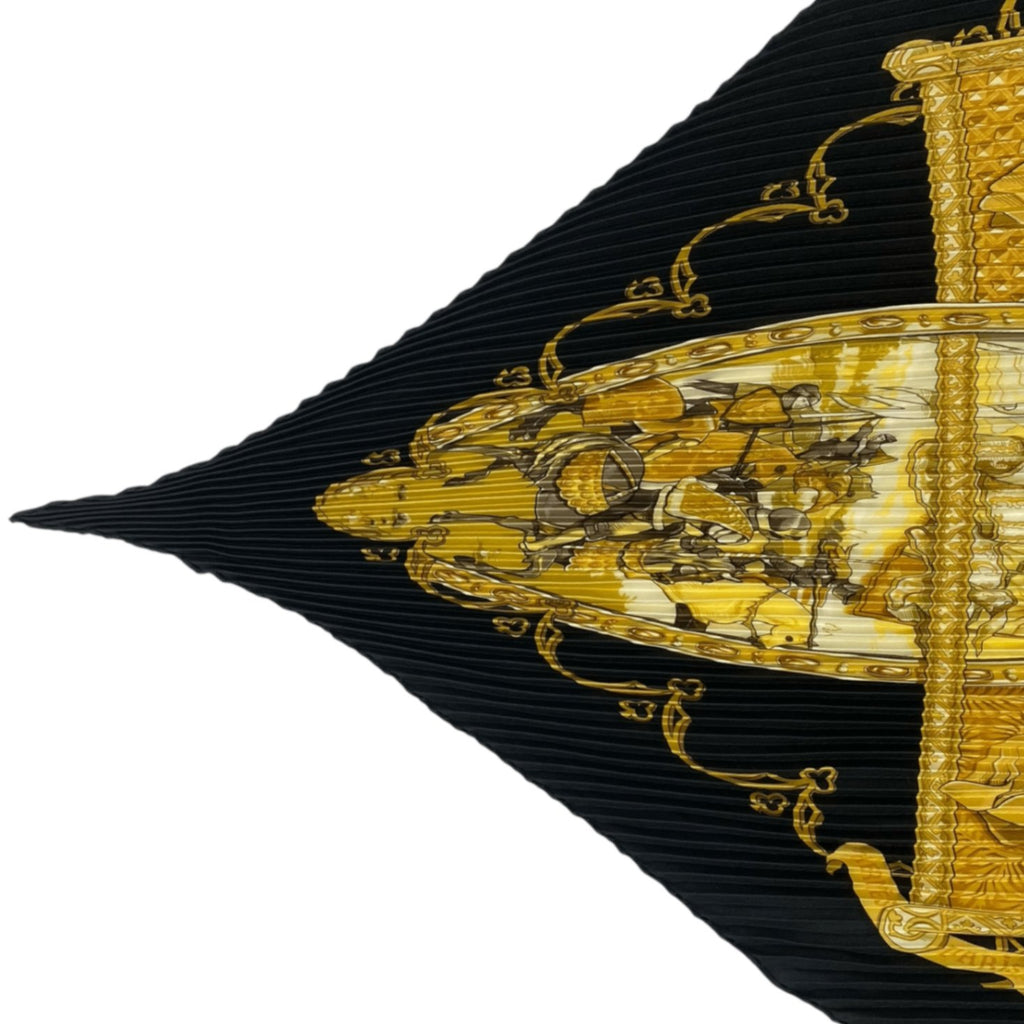 Hermes Scarf Pleated Scene With Horses la Vie A Cheval Gold Black