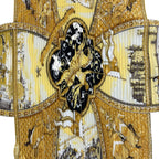 Hermes Scarf Pleated Scene with Horses la Vie a Cheval Gold Black — view 3