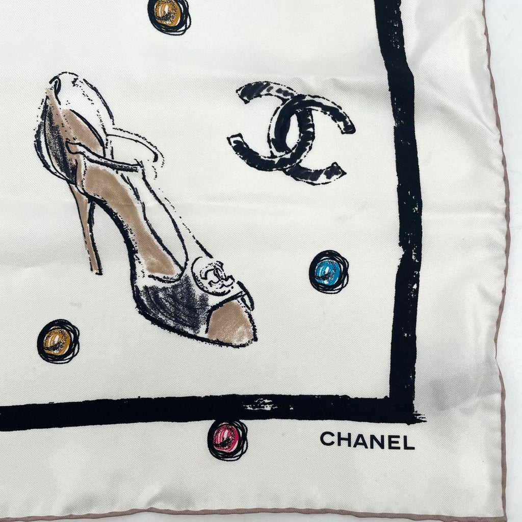 Chanel Icon Motif Scarf CC Logo Silk White — view 6